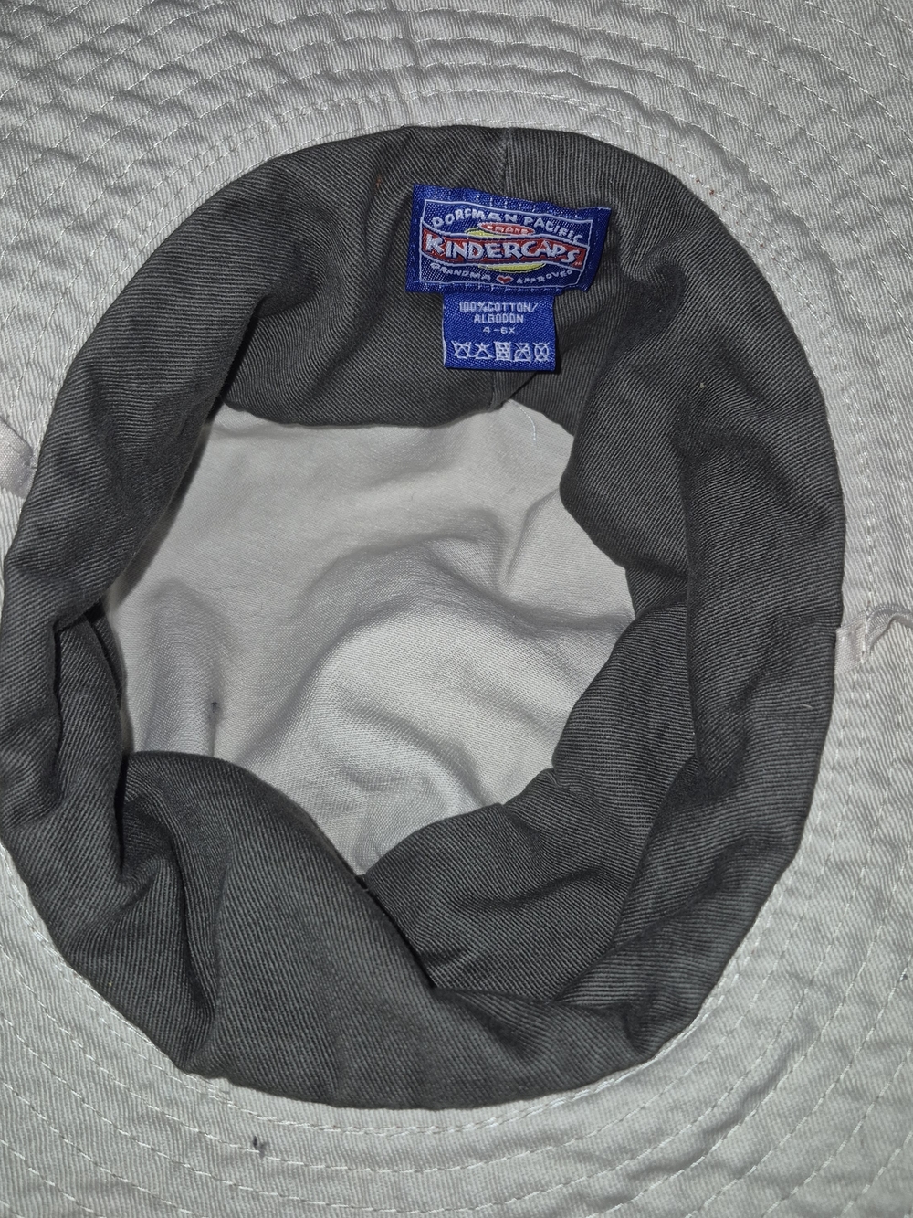 Kindercaps Kids White Sun Hat with Gray Inner Lining